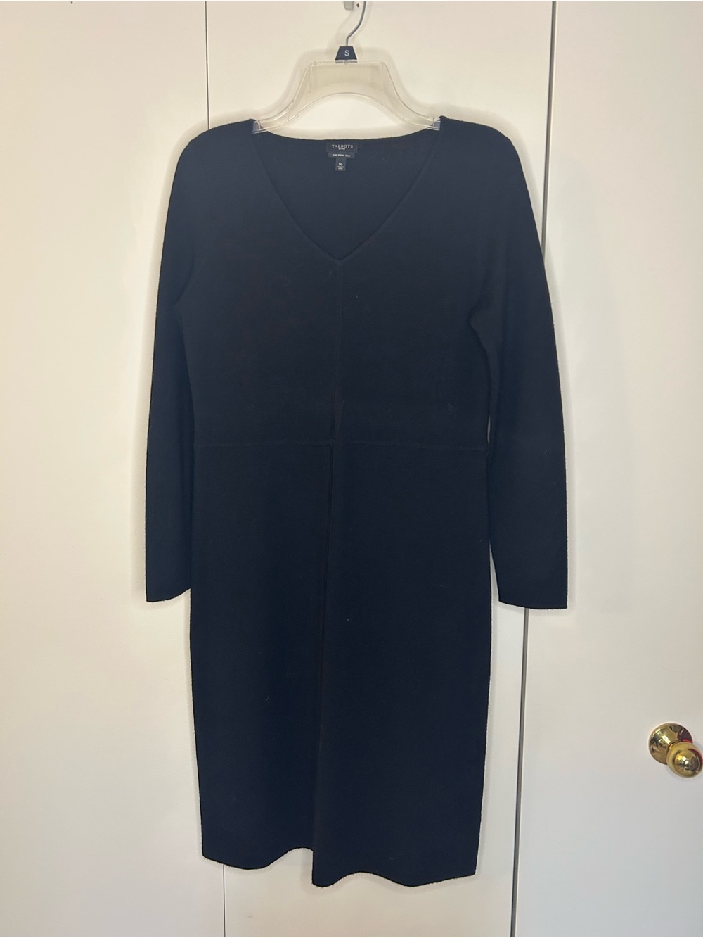 Talbots Petites Black Long Sleeve V-neck Sweater Dress Solid Wool Womens PM